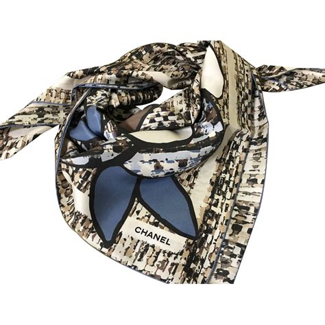 chanel brown silk scarf